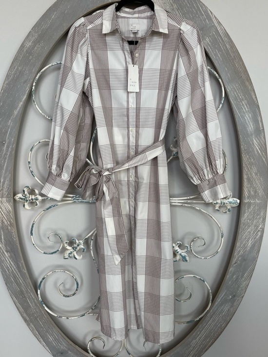 a new day Dresses & Skirts - Button-Front Plaid Shirt Dress in Taupe and White